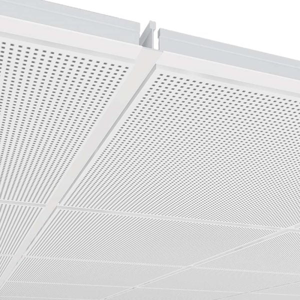 Knauf Danoline Belgravia Plus ceiling panel close up of white micro perforation design