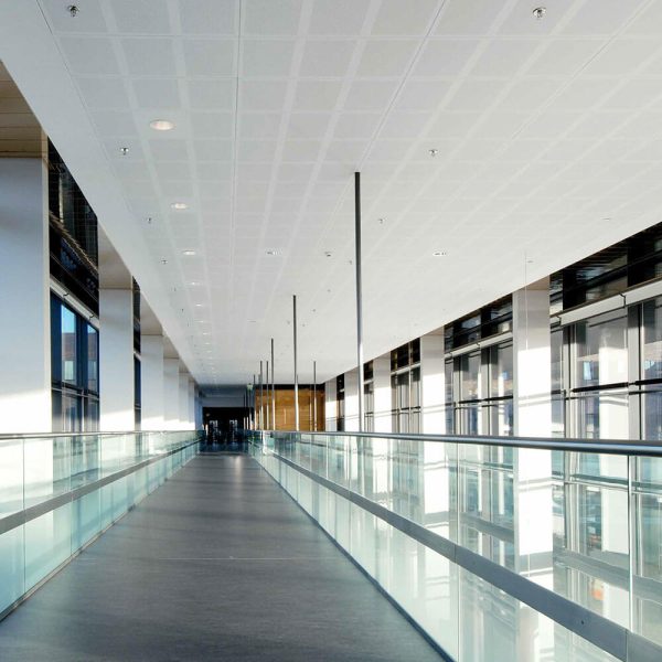 KNAUF Danoline Contur in a white micro perforation design ceiling panel at the hospital hallway