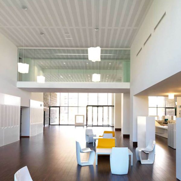 KNAUF Danoline Designpanel ceiling panels in white colour at university hallway