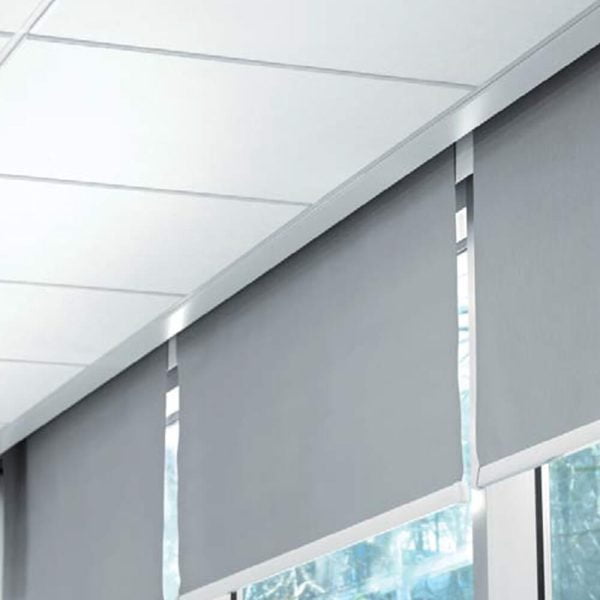 KNAUF Ceiling Armstrong Axiom Two Piece Pelmet with Margin ceiling in the office and a black-out shade