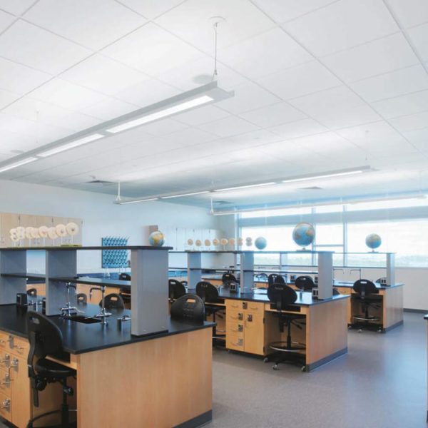 KNAUF Ceiling Armstrong Clean Room Grid suspension system in a school science laboratory