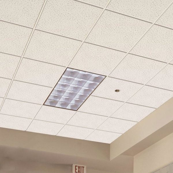 KNAUF Ceiling Armstrong ANF ceiling tiles with a single fluorescent light on hospital ceiling