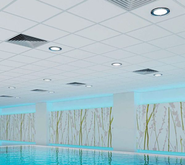 KNAUF Ceiling Armstrong Bioguard Acoustic mineral fibre ceiling tiles in global white in a hospital