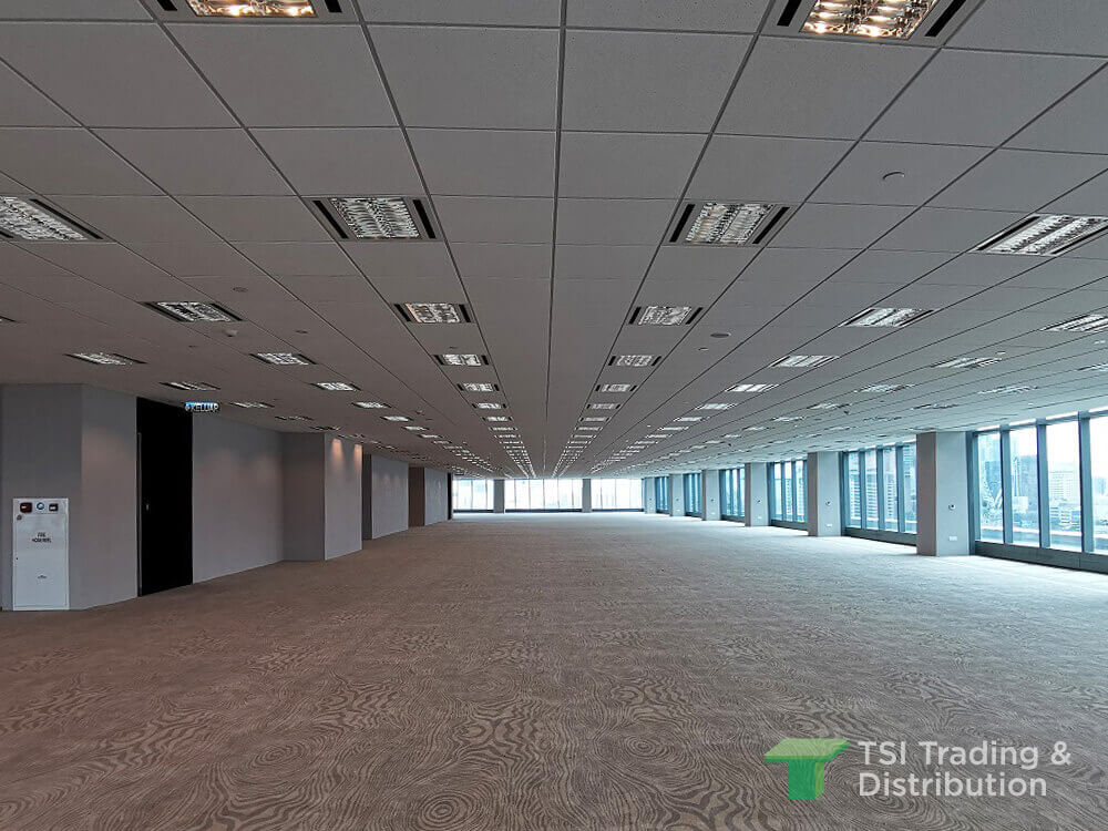 TSI Trading commercial project with white ceiling tiles at empty office