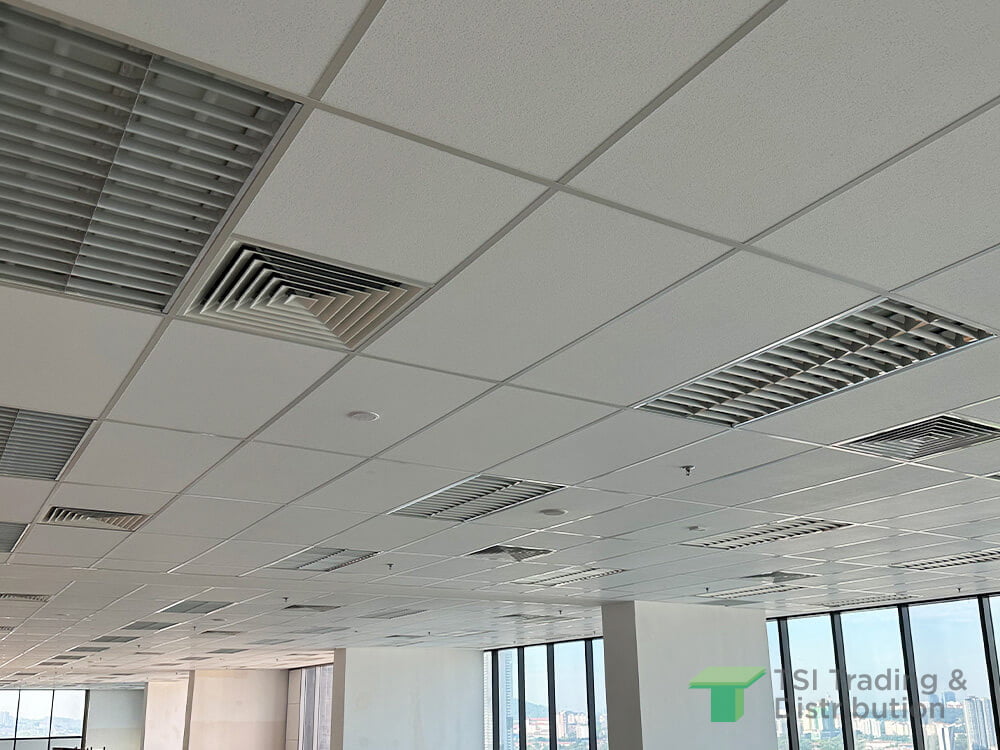 TSI Trading commercial project focusing on the product used, KNAUF Ceiling Solutions Armstrong Classic Lite in white colour ceiling tiles