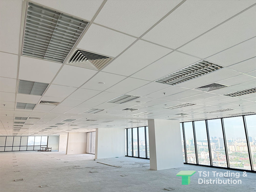 TSI Trading commercial project using KNAUF Ceiling Solutions Armstrong Classic Lite in white colour ceiling tiles in wide view angle